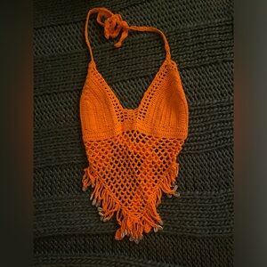 Orange crochet halter top